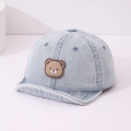 Light blue denim baby baseball cap with a cute brown bear patch and a soft brim - Bear Patch / Light Blue