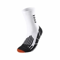 White crew athletic socks with black cushioning and orange toe design for running - LR04 White No.01