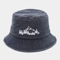 Vintage gewaschener Anglerhut aus Baumwolle mit Stickerei Bergwald für den Outdoor - Marineblau