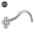 Silver G23 titanium nose stud featuring a small four-bead flower design and L-shaped bar - Four-Ball Flower (Style 2 5-Shaped) / 0.8x7mm