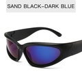 Sand black cycling sunglasses with dark blue reflective lenses in Y2K steampunk style - Matte Black Frame Dark Blue Mirrored Lens