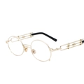 Steampunk round sunglasses with gold metal frame and black temple tips in side view - Gold Frame Clear Lens