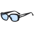 Vintage oversized square sunglasses with black frame, blue lenses, and silver arrow trim - Black Frame Blue Lens