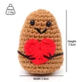 Handmade brown crochet egg doll holding a red heart, 7.5cm tall, soft knitted texture - Dark Brown Knitted Heart Potato