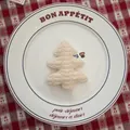 Cream white knitted Christmas tree ornament handmade crochet decor measuring 7x8 cm - Christmas Tree B-02