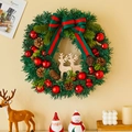 Christmas pine cone wreath with red balls and wooden reindeer silhouettes on green needles - Without Lights / 40CM / Deer