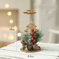 Christmas gold iron candle holder with hollow tree design, pine cones and berries, 15cm height - Hollow Christmas Tree Single Candle Holder