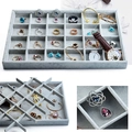 Gray velvet jewelry tray with multi-grid compartments for rings and earrings display - Gray 24-Grid Jewelry Tray 35*24cm