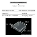 Detail view of 8.5x8.5x2.5cm transparent PP square storage box with dimensions - 8.5 Square (8.5*8.5*2.5cm)