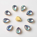 Teardrop rhinestones in blue-purple gradient with gold settings for DIY crafts - 10x14mm / Lavender AB