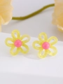 Ohrstecker im französischen Stil mit gelben Blütenblättern und rosa Mitte aus Zirkon - Gelb N-836