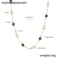 Lapis natural stone beaded necklace in PVD gold plated titanium steel with white accents - Black and White Natural Stone Necklace