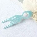 Detail view of the mint blue U-shaped acetate hair pin showing its smooth texture - 9cm Fishtail Double Prong (Light Blue) / 9cm U-Shaped Hair Fork / Light Blue