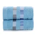 Two-piece set of light blue cotton towels featuring decorative grey and white stripes - Striped - Blue