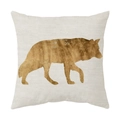 Linen pillowcase with golden wolf silhouette print on a minimalist beige background - Style 15