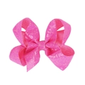 Bright pink 5 inch sequin bow hair clip for girls with a shiny glitter finish - Fluorescent Rose Red