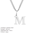 Minimalist silver stainless steel initial M letter pendant necklace for women, 38+5cm chain - Letter Style(M) (CDNP014) / Silver