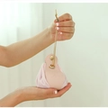 Pink velvet wedding candy bag with leather flap and golden rope handle handheld - Small / Pink