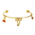18K gold plated bow and cherry red crystal charm open bangle bracelet for women - Gold Bow Cherry C-Shape Style (B0796)