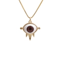 Goldene Evil Eye Halskette mit brauner Iris und drei scharfen Metallstacheln - Rot