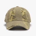 Distressed khaki baseball cap with vintage washed fabric and torn hole details - Khaki