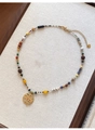 Bohemian multi-color beaded necklace with 18k gold plated coin pendant and colorful stones - Gold Coin Pendant Colorful Style (15#)