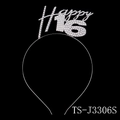 Diadema plateada Happy 16 con pedrería para fiesta de cumpleaños o dama de honor - Plata-Happy 16