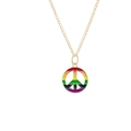 Macro shot of gold peace sign pendant with vibrant rainbow enamel on a fine chain - Round Rainbow Peace Symbol
