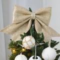 Sparkling champagne gold sequin bow topper for festive Christmas tree decoration - Champagne Large Bowknot 25*30CM