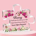 Acrylic puzzle-shaped gift for nanny with pink floral pattern on pink background - Nanny Acrylic Style (Q46)