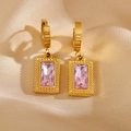 Vintage vergoldete Edelstahl-Ohrringe mit funkelnden rosa rechteckigen Zirkonia-Steinen - Rosa