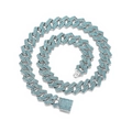 Silver Cuban chain necklace with sparkling blue rhinestones and iced-out box clasp - 16 Inch (40cm) / Silver Sea Blue
