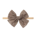 Brown hollow-out embroidery bow nylon headband for babies with beige elastic soft band - Brown Style (12)