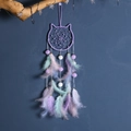 Handmade purple cat-ear dream catcher with feathers for girl room decoration - Purple Cat
