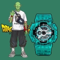 Digital sport watch for teens with green graffiti strap and dual-display dial design - Crackle Cyan