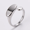 Adjustable silver titanium steel ring with minimalist oval geometric design - Silver Minimalist Geometric Style (AML-016-007)