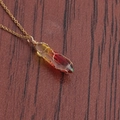 Detail of wire-wrapped bullet crystal pendant necklace in red-yellow gradient - A-NSN0235 Gold Stainless Steel O-Chain