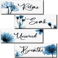 Lot de 4 décorations murales fleurs bleues avec inscriptions Relax, Soak, Unwind et Breathe - Style Floral Rayon X Bleu (E Relax)