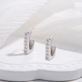 Macro detail of S925 sterling silver J-shaped earrings with sparkling zircon inlay - White K Small Size / 15*16.2mm