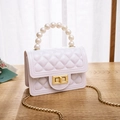 White quilted jelly mini bag with pearl handle, gold chain strap and twist lock - White