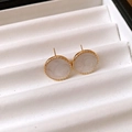 Elegant gold-rimmed round stud earrings with white mother-of-pearl inlay detail - White (925 Sterling Silver Earring Post)