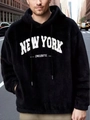Heren fleece hoodie in zwart met New York Cheerful opdruk en trekkoord streetstyle - S / Zwart
