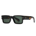 Retro square black sunglasses with dark green lenses and gold rivet accents - Black Frame Green Lens