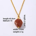Elegant gold necklace with sparkling brown faceted natural stone pendant for women - Gold + Red Goldstone