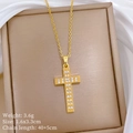 Detailed view of 3.6g gold cross necklace pendant with dimensions 1.6x3.3cm on silk - K510 Titanium Steel Chain Copper Micro-pave Pendant