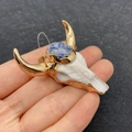 Bull skull pendant with golden horns and blue inlaid stone for DIY jewelry making - No. 10 - Lapis Textured Stone