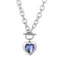 Collier argenté avec un cristal bleu en forme de cœur et un fermoir OT élégant - Chaîne Argentée Cœur Bleu (KN229672-Z)