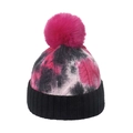 Women's cable-knit tie-dye beanie with large pink faux fur pompom and ribbed cuff - M (56-58cm) / Rose Red