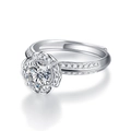 Silver moissanite ring with six-prong floral setting and adjustable open band - Adjustable Open / Petal Cluster Style (R10769-6.5mm/1 Carat)