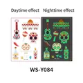 Luminous Day of the Dead temporary tattoo with guitar and sugar skull motifs, glow version - Day of the Dead Style (WS-Y084)